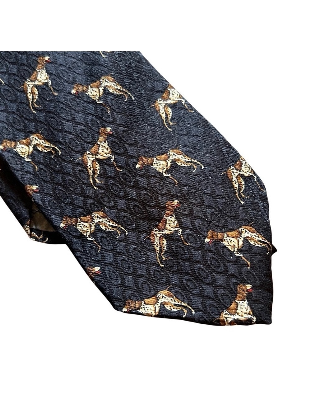 Robert Talbott Pointer Silk Black Tie Black Brown Hunting Dog Motif Tie
